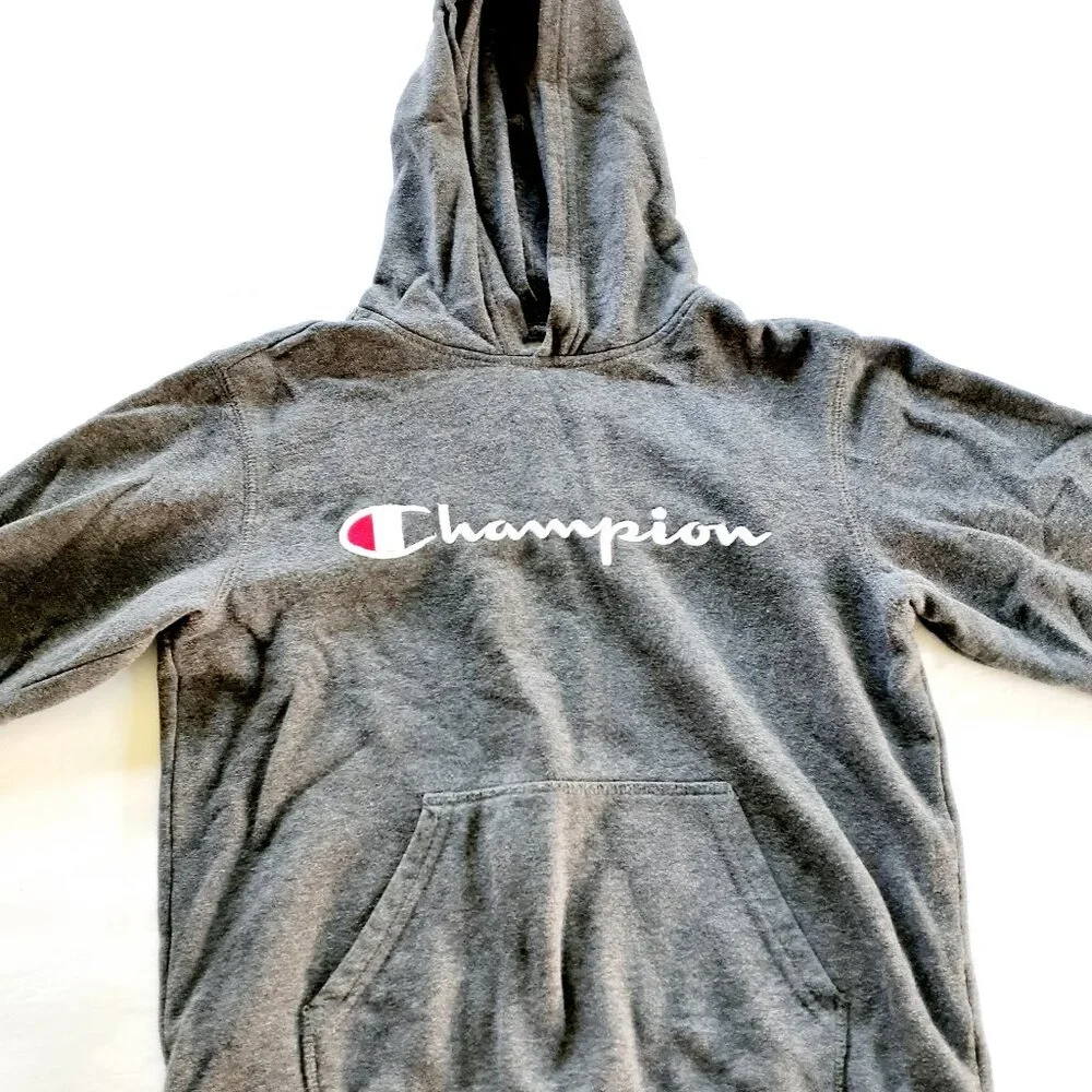 Champion Boys Hoodie Gray Pullover Sweatshirt Medium